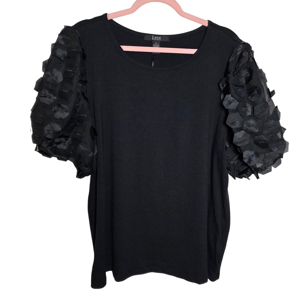 Black Statement Sleeve Top 1X Textured Puff Sleeve Love Ever After